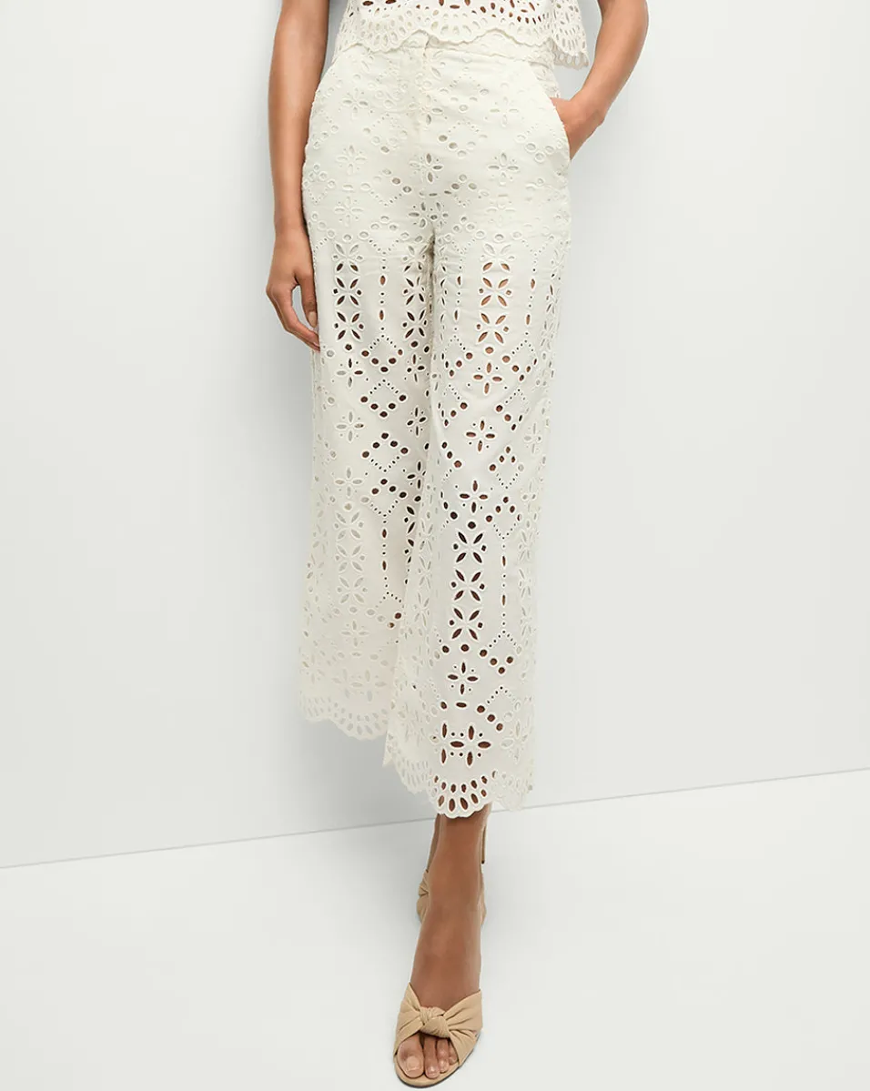 New Veronica Beard Kemper Cotton Eyelet Pant in Off-White