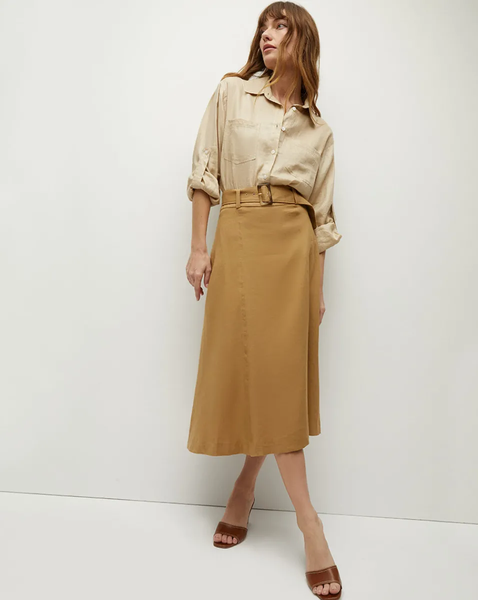 Hot Veronica Beard Khaki Linen A-Line Skirt DesertKhaki