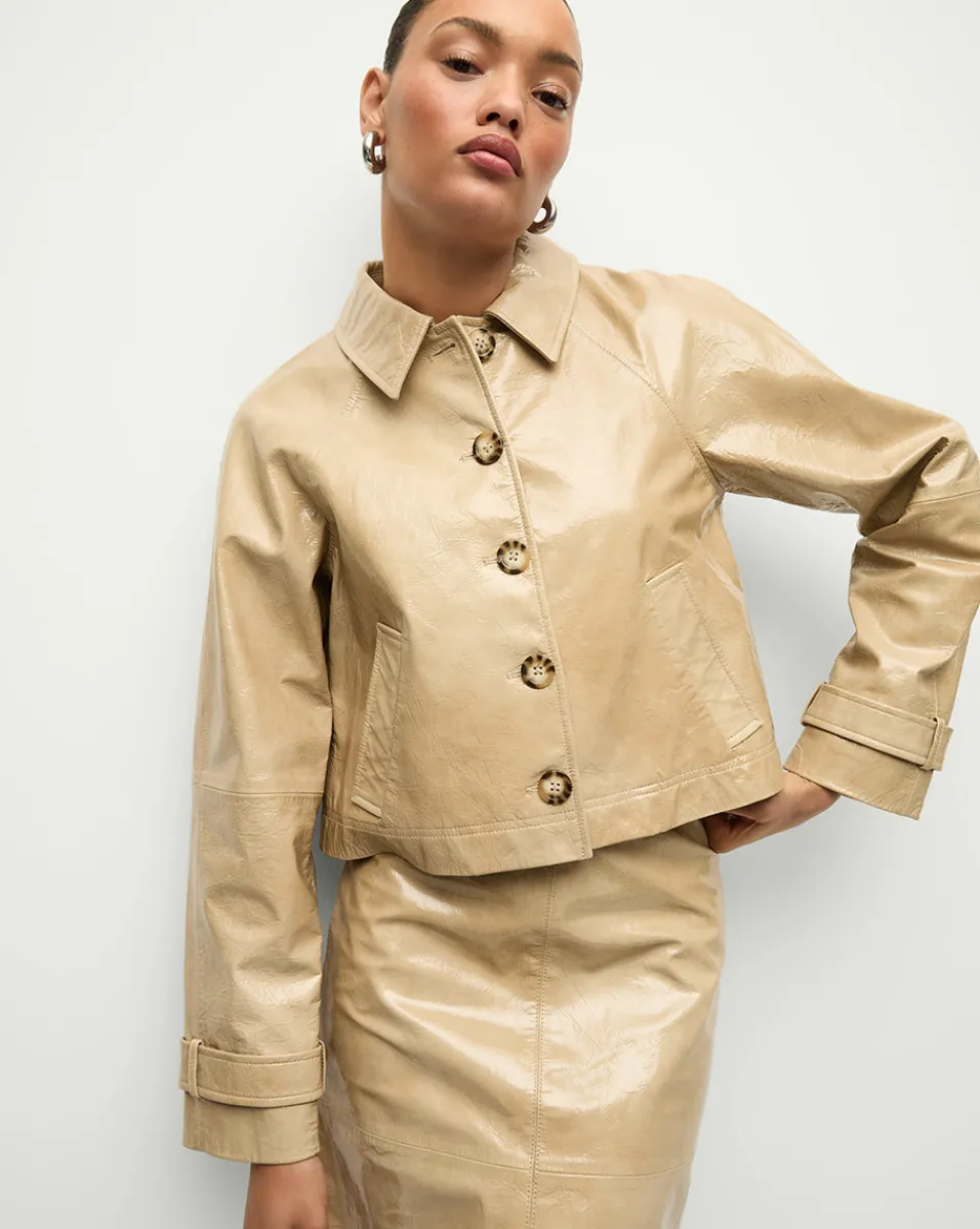 Online Veronica Beard Kian Coated Leather Jacket in Khaki