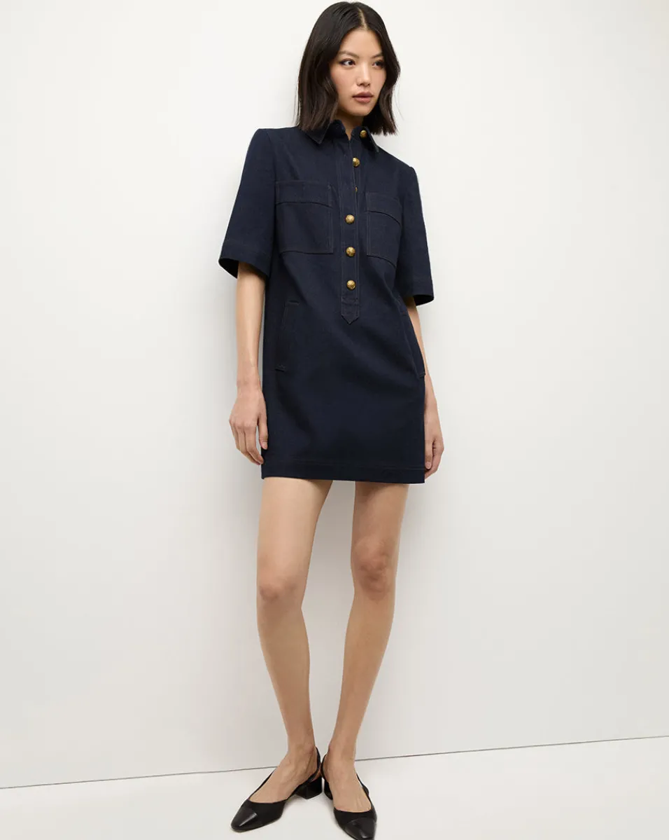 Outlet Veronica Beard Koulis Mini Denim Dress in Dark Wash MidnightWash