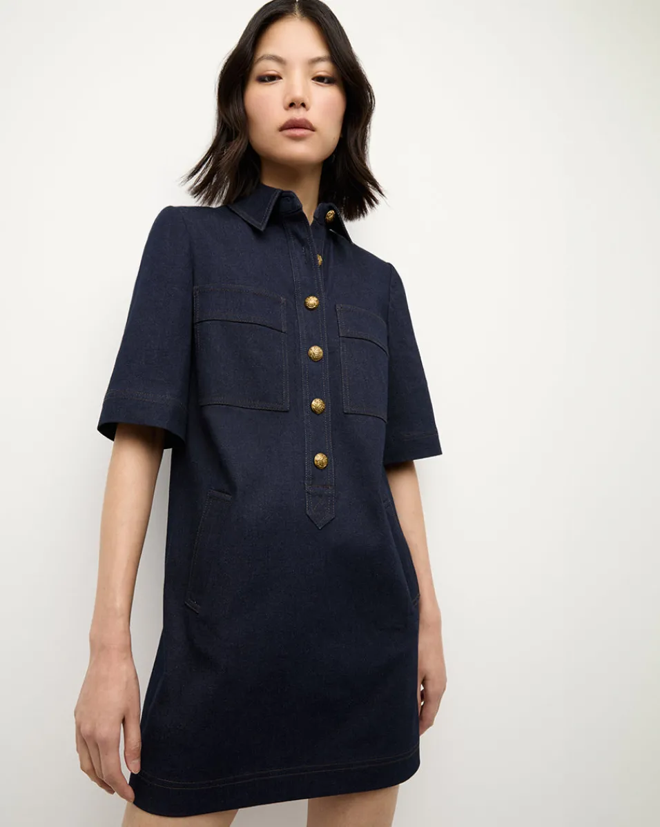 Outlet Veronica Beard Koulis Mini Denim Dress in Dark Wash MidnightWash