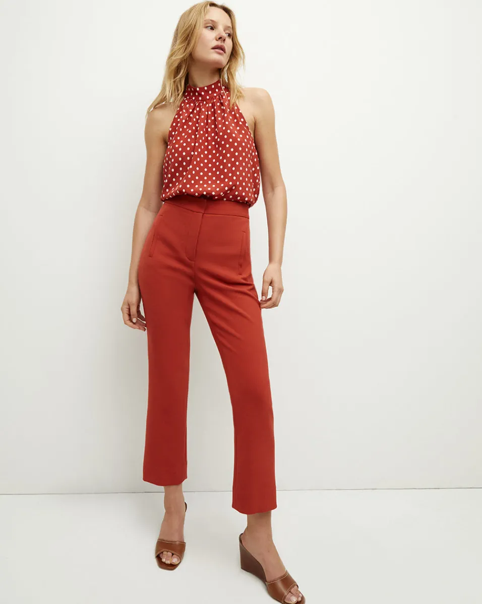 Hot Veronica Beard Kovi Polka-Dot Halter Top in Brick Red/Ecru BrickRed/Ecru