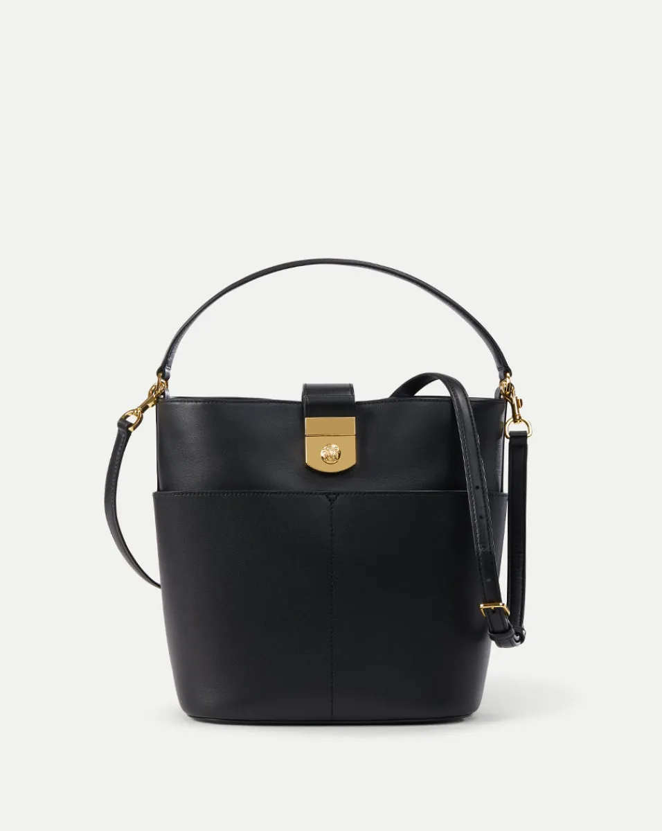 Clearance Veronica Beard Large Crest Lock Bucket Bag in Black