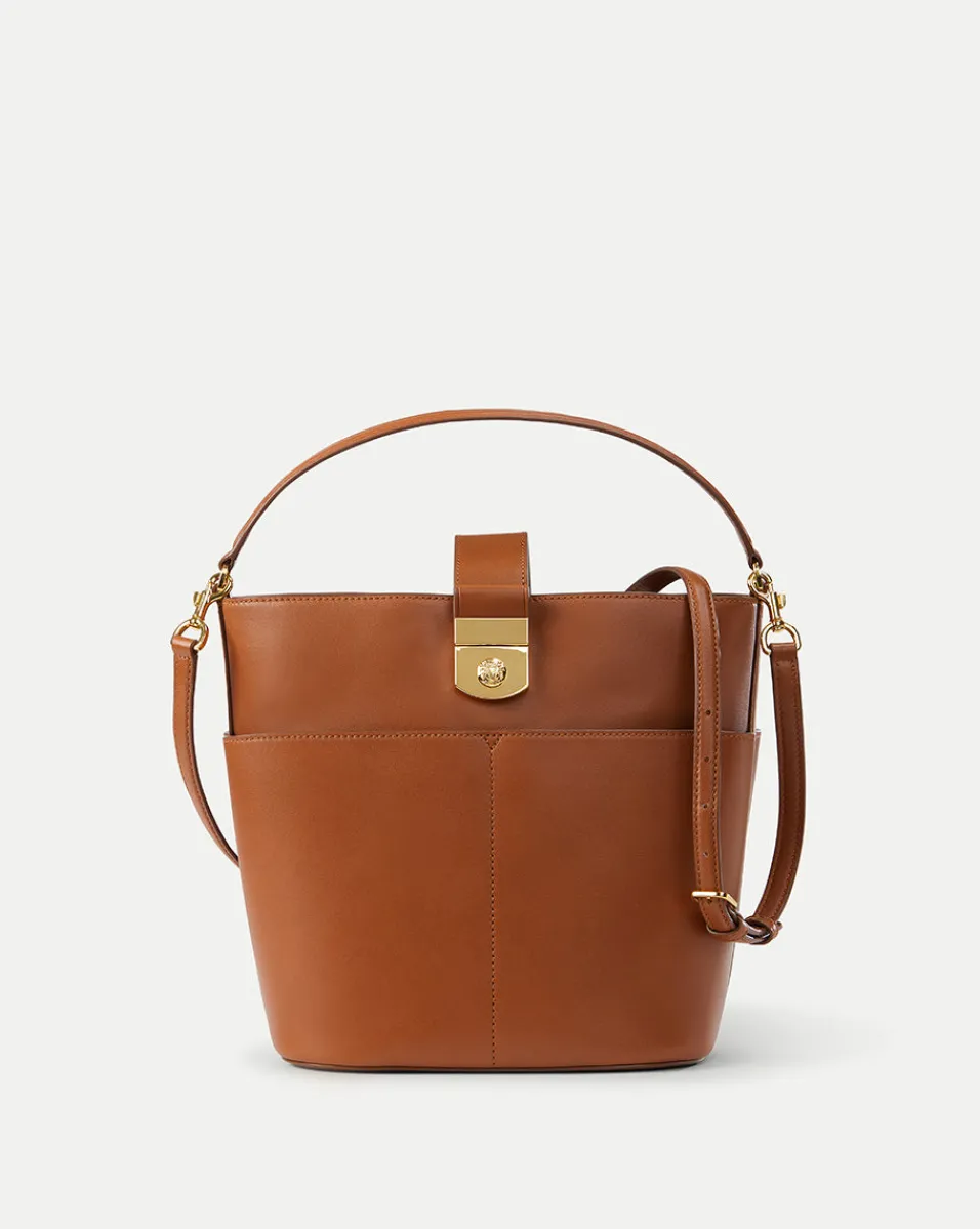 Cheap Veronica Beard Large Crest Lock Bucket Bag in Hazelwood