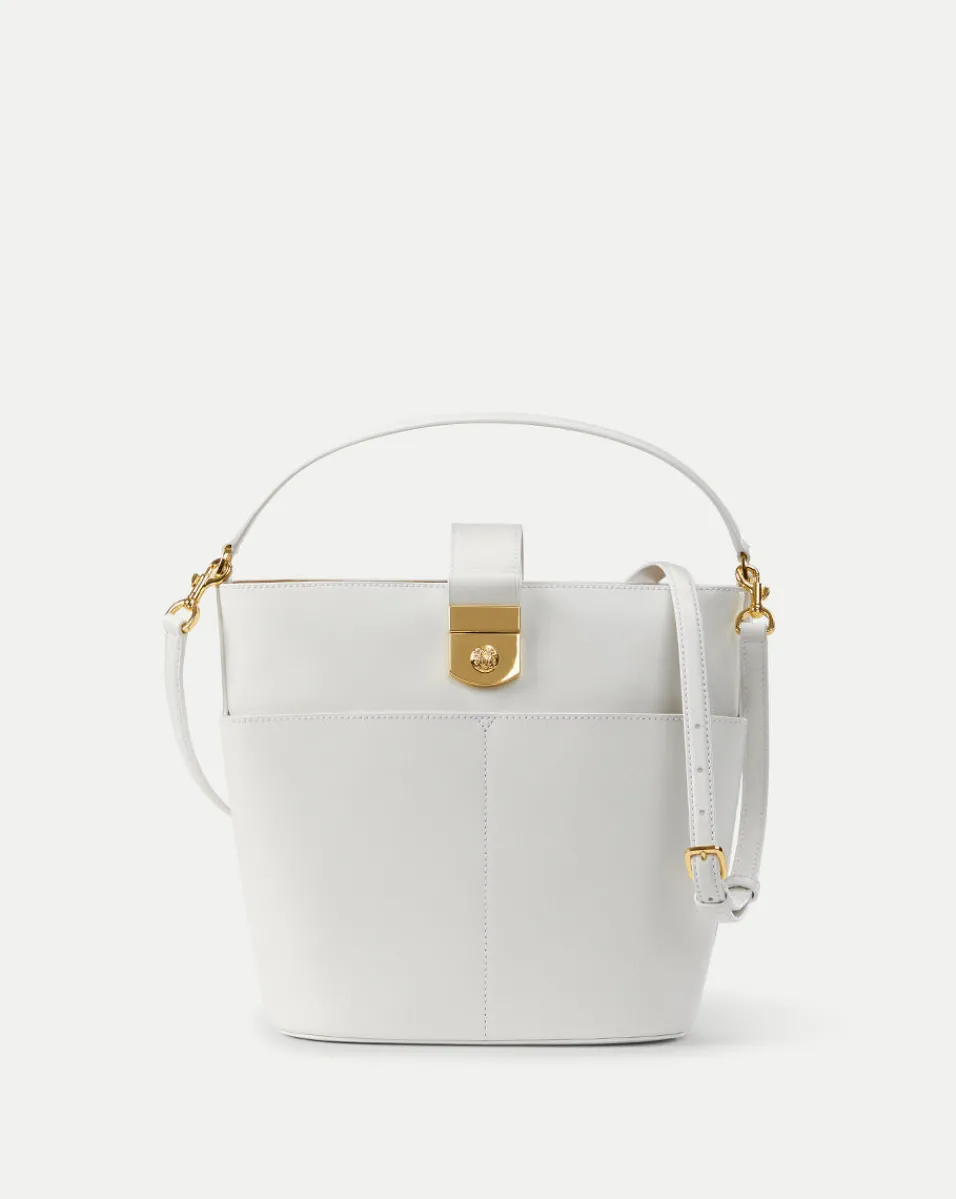 Cheap Veronica Beard Large Crest Lock Bucket Bag in Off-White