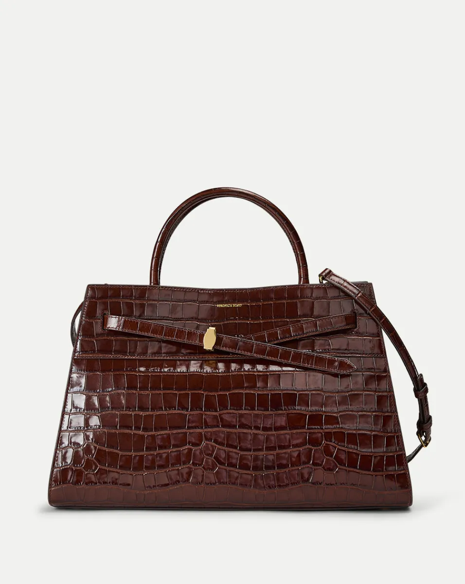 Cheap Veronica Beard Large Croc-Embossed Dash Bag in Chestnut