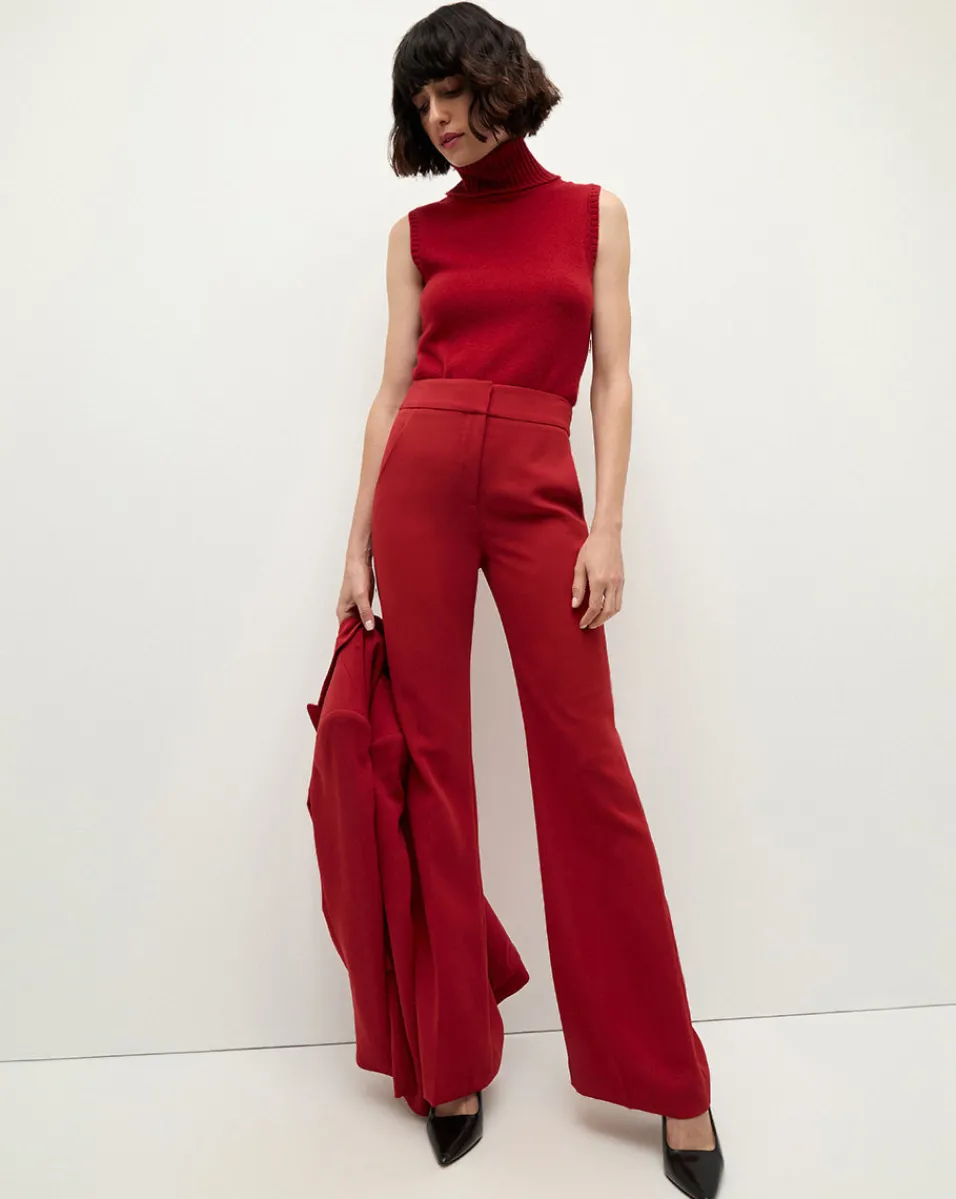 Cheap Veronica Beard Lebone High Waist Flare Pant in Red Crimson