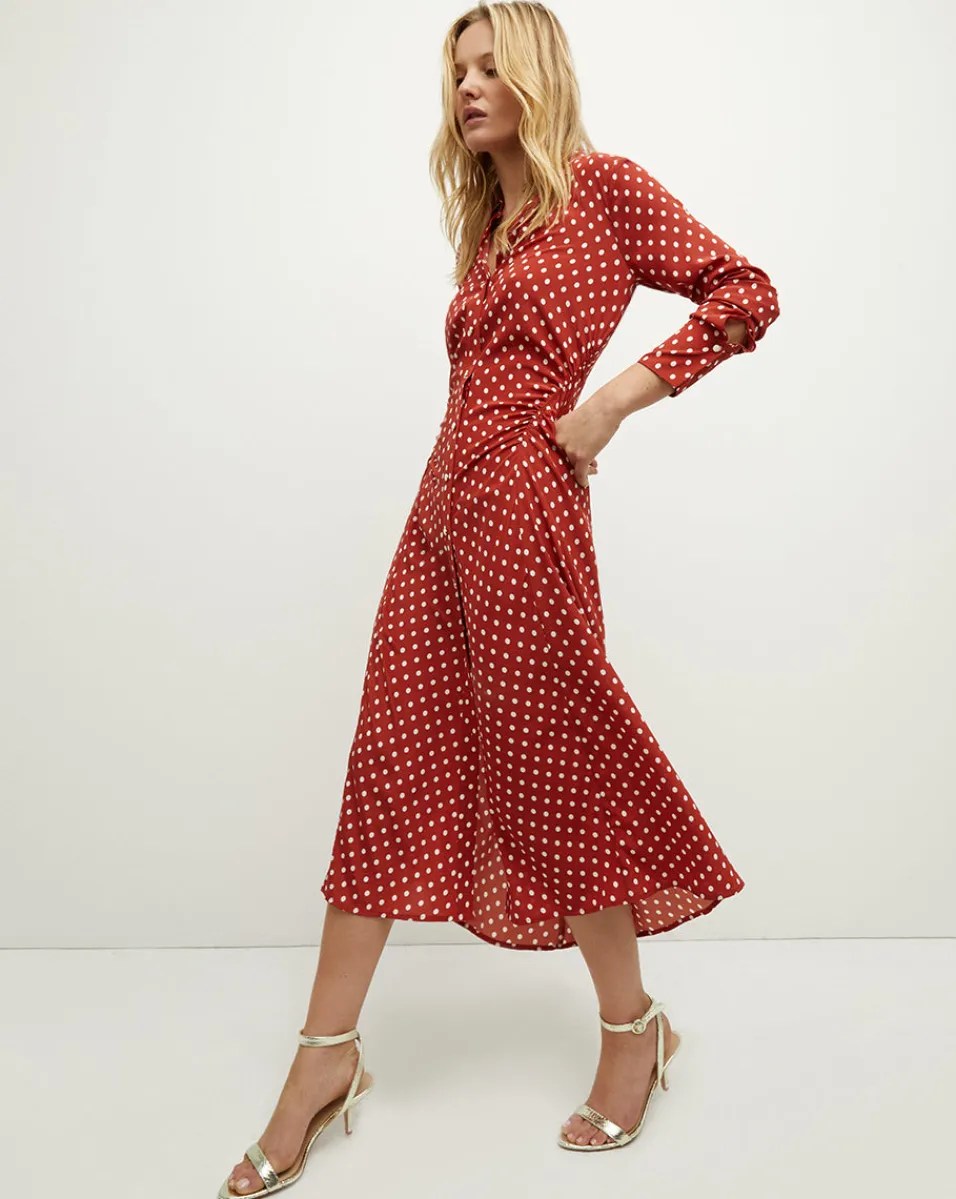 Cheap Veronica Beard Lex Polka-Dot Dress in Brick Red/Ecru BrickRed/Ecru