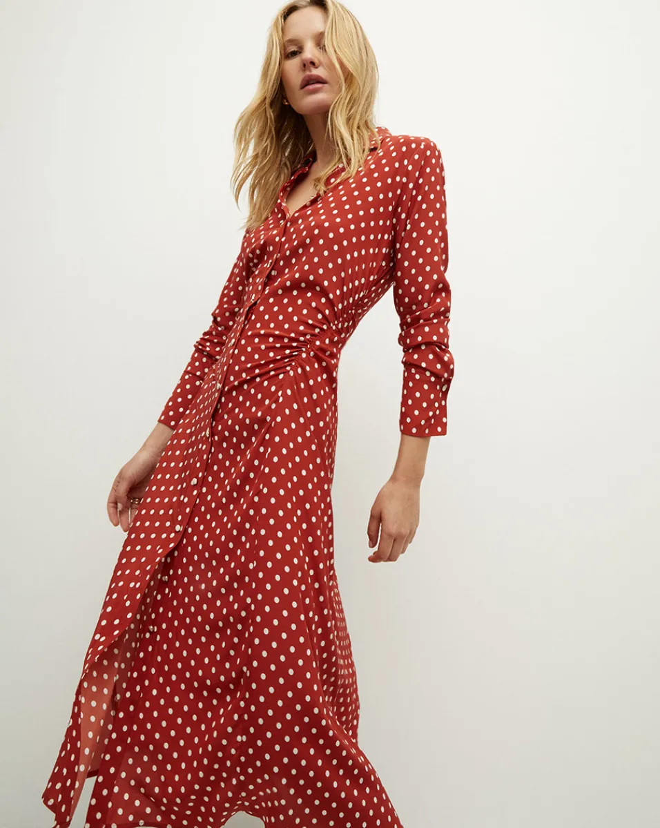 Cheap Veronica Beard Lex Polka-Dot Dress in Brick Red/Ecru BrickRed/Ecru