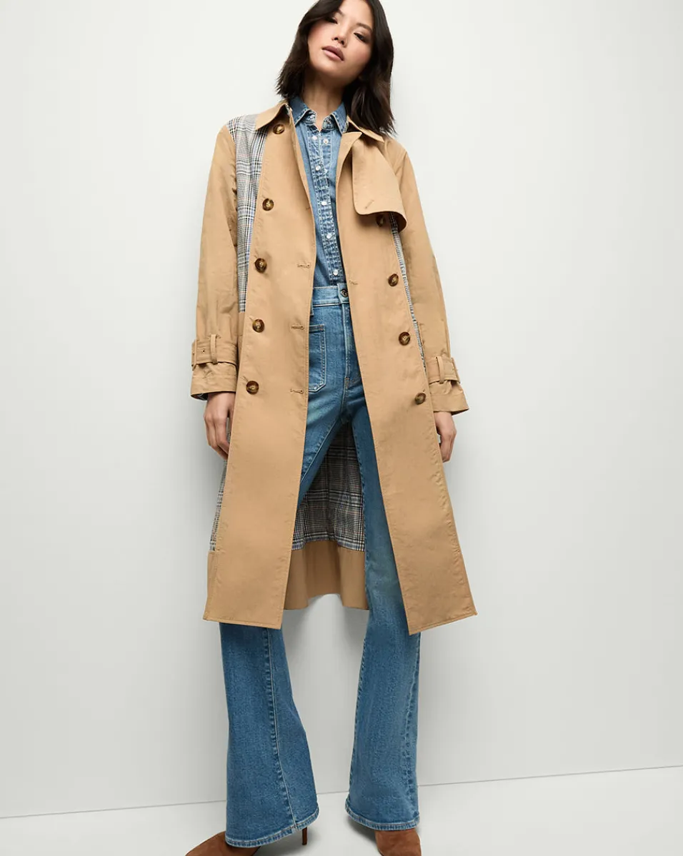 Hot Veronica Beard Liam Patchwork Trench Coat in Khaki/Black