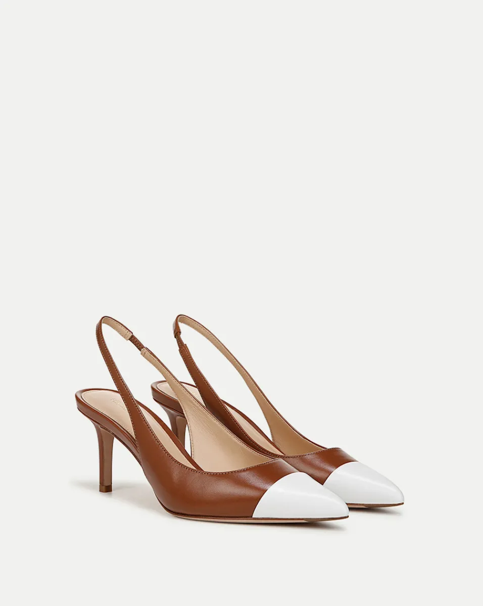 Best Veronica Beard Liliana Leather Slingback Pump in Caramel/Coconut