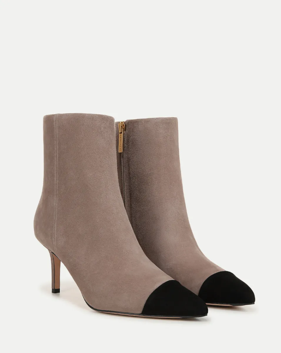 Best Sale Veronica Beard Lisa Cap-Toe Heeled Boots in Taupe & Black Taupe/Black