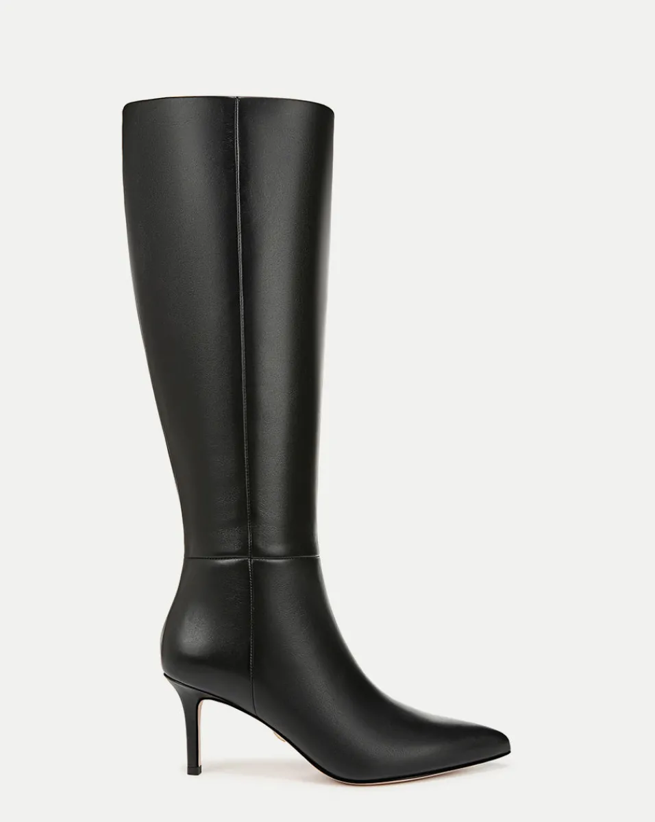 New Veronica Beard Lisa Leather Mid-Heel Tall Boot in Black