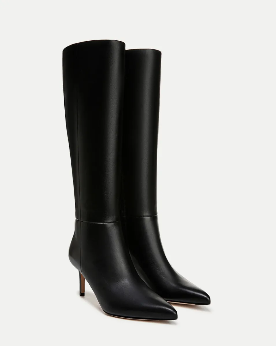 New Veronica Beard Lisa Leather Mid-Heel Tall Boot in Black