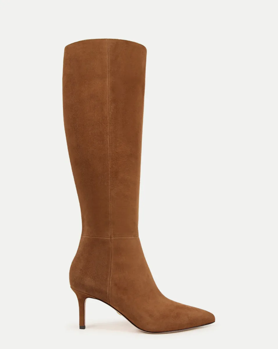 Store Veronica Beard Lisa Suede Mid-Heel Tall Boot in Chestnut