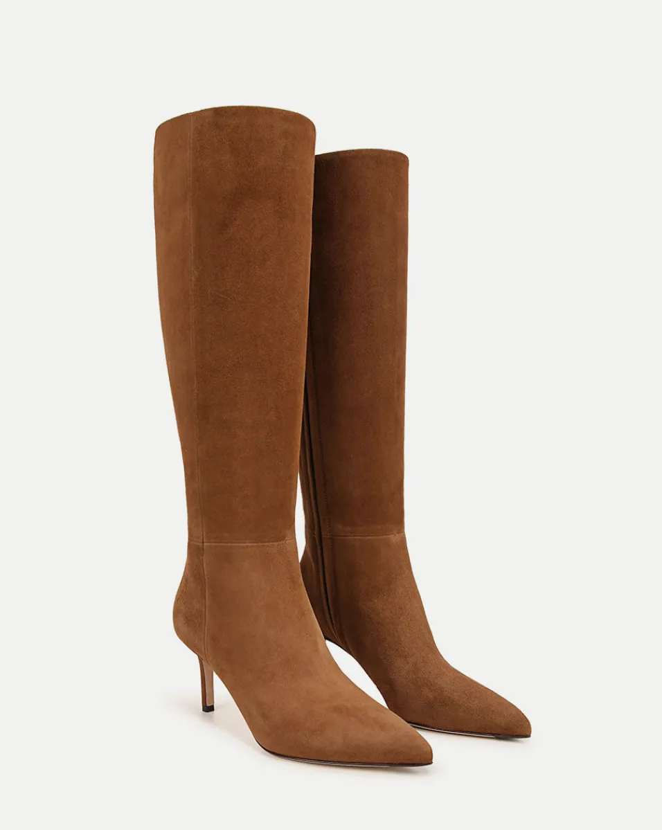 Store Veronica Beard Lisa Suede Mid-Heel Tall Boot in Chestnut