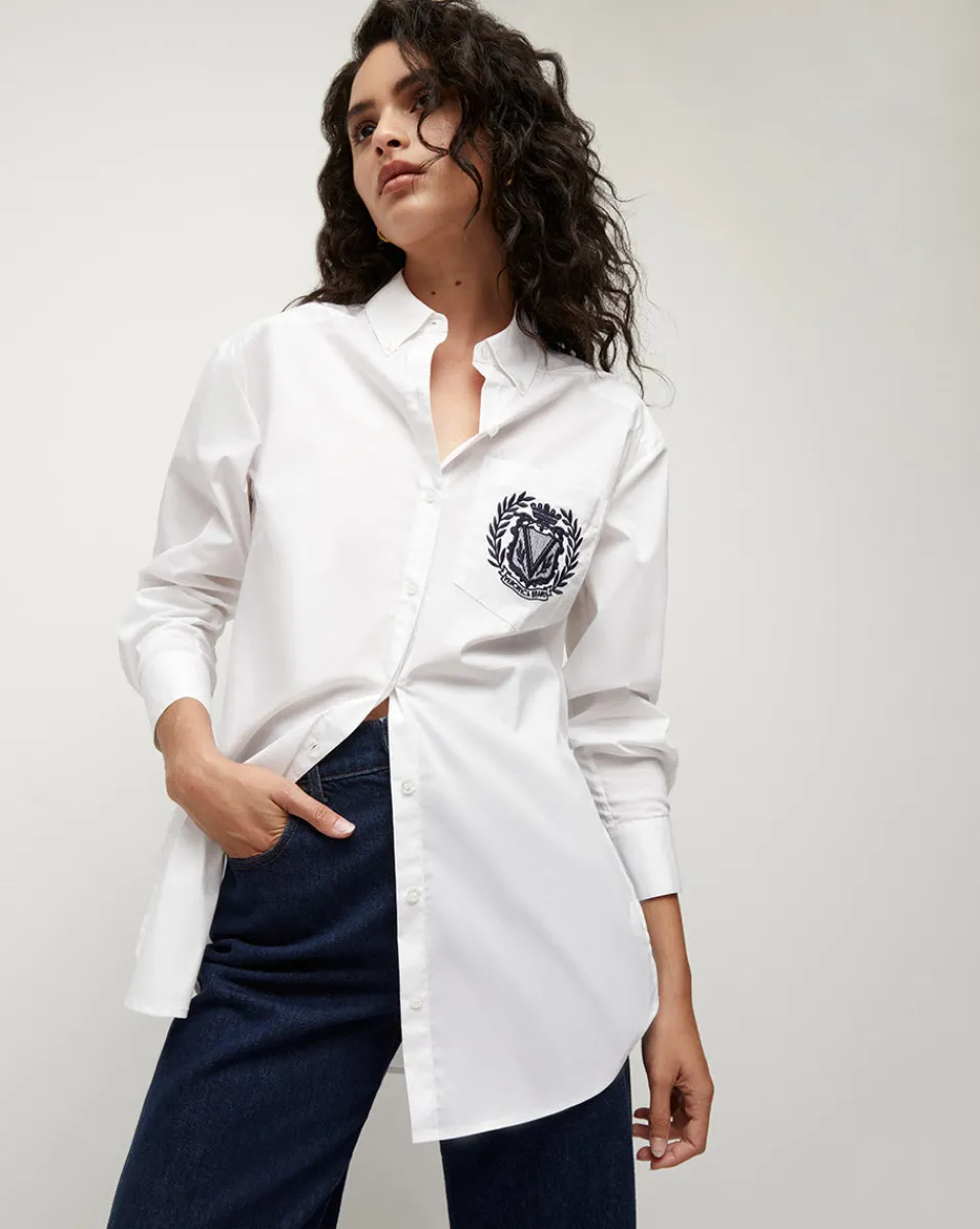 Store Veronica Beard Lloyd Logo Crest Button-Down Shirt White