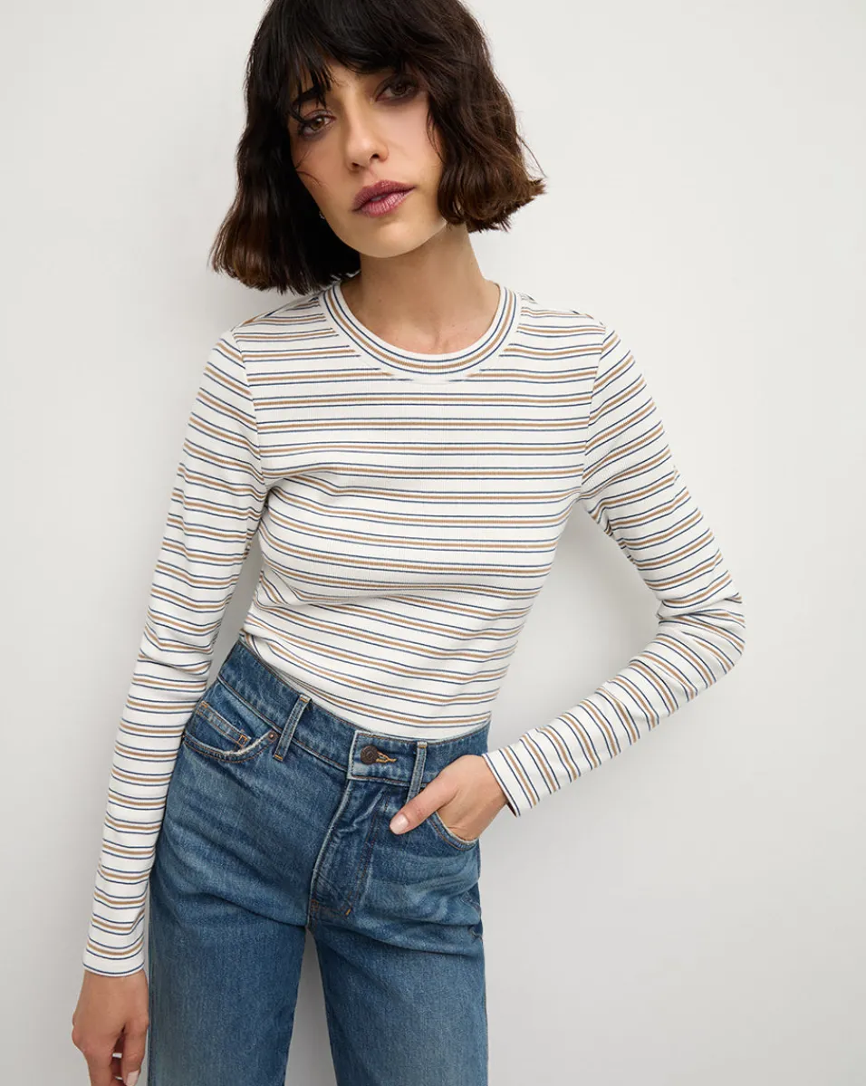 Outlet Veronica Beard Long Sleeve Pruitt Tee in Off-White Multi Off-WhiteMulti