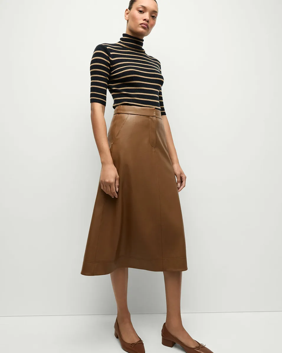 Fashion Veronica Beard Louise A-Line Pleather Skirt in Tan Whisky