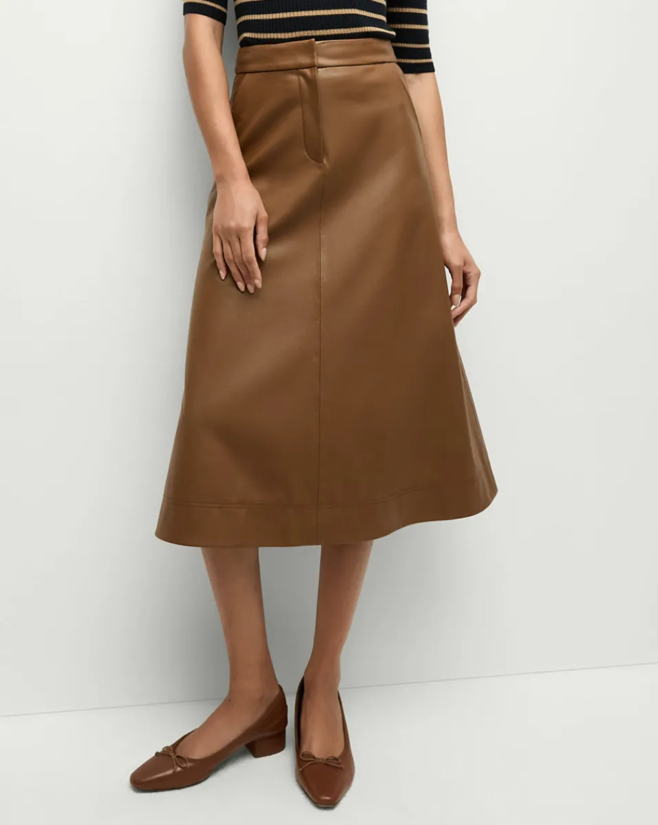 Fashion Veronica Beard Louise A-Line Pleather Skirt in Tan Whisky