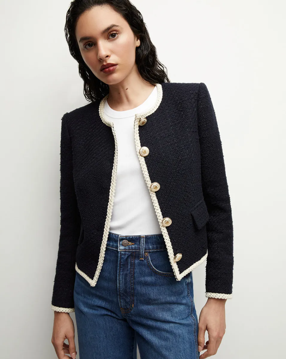 Hot Veronica Beard Mabel Collarless Tweed Jacket in Navy