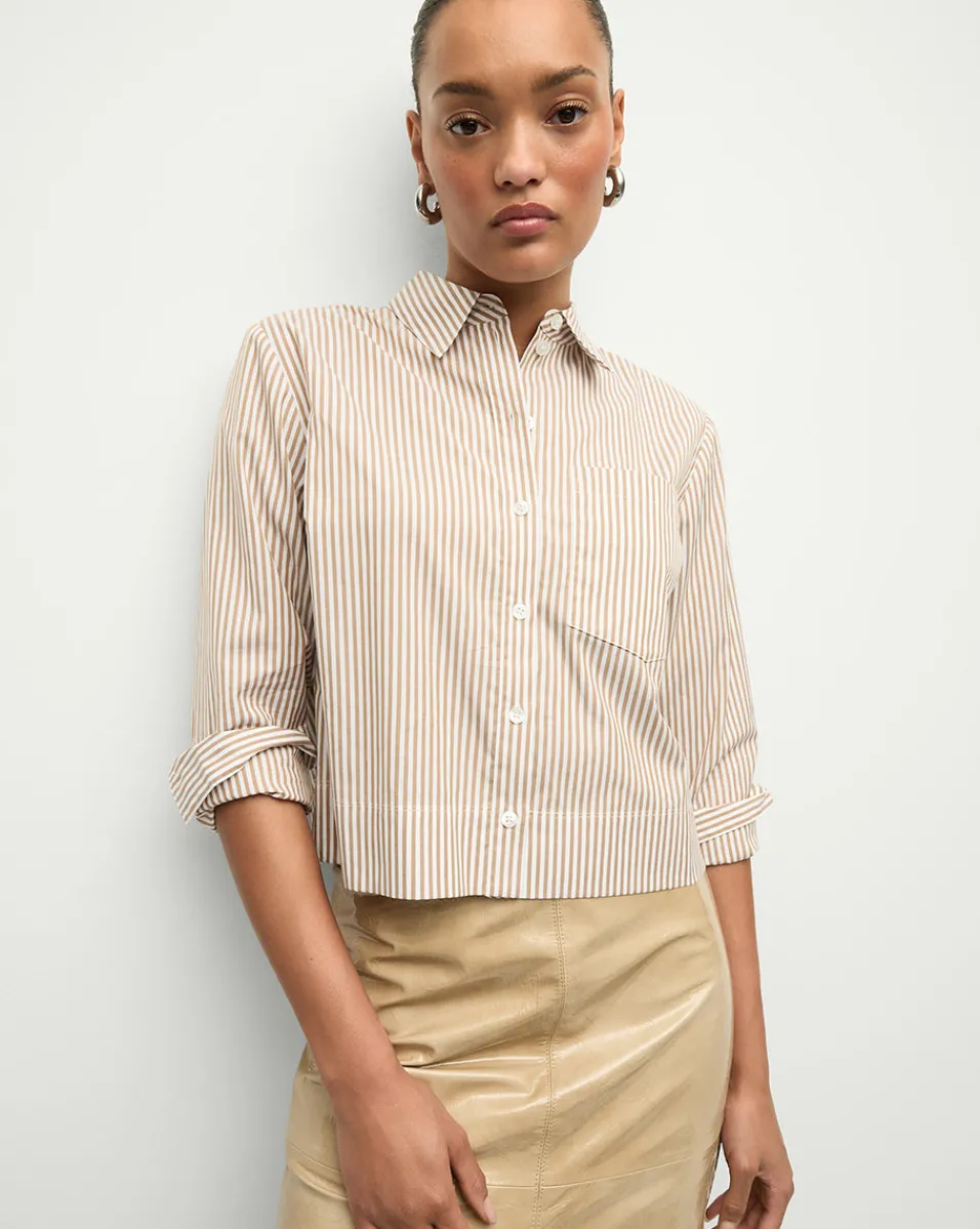 Cheap Veronica Beard Maia Striped Shirt in Acorn/White