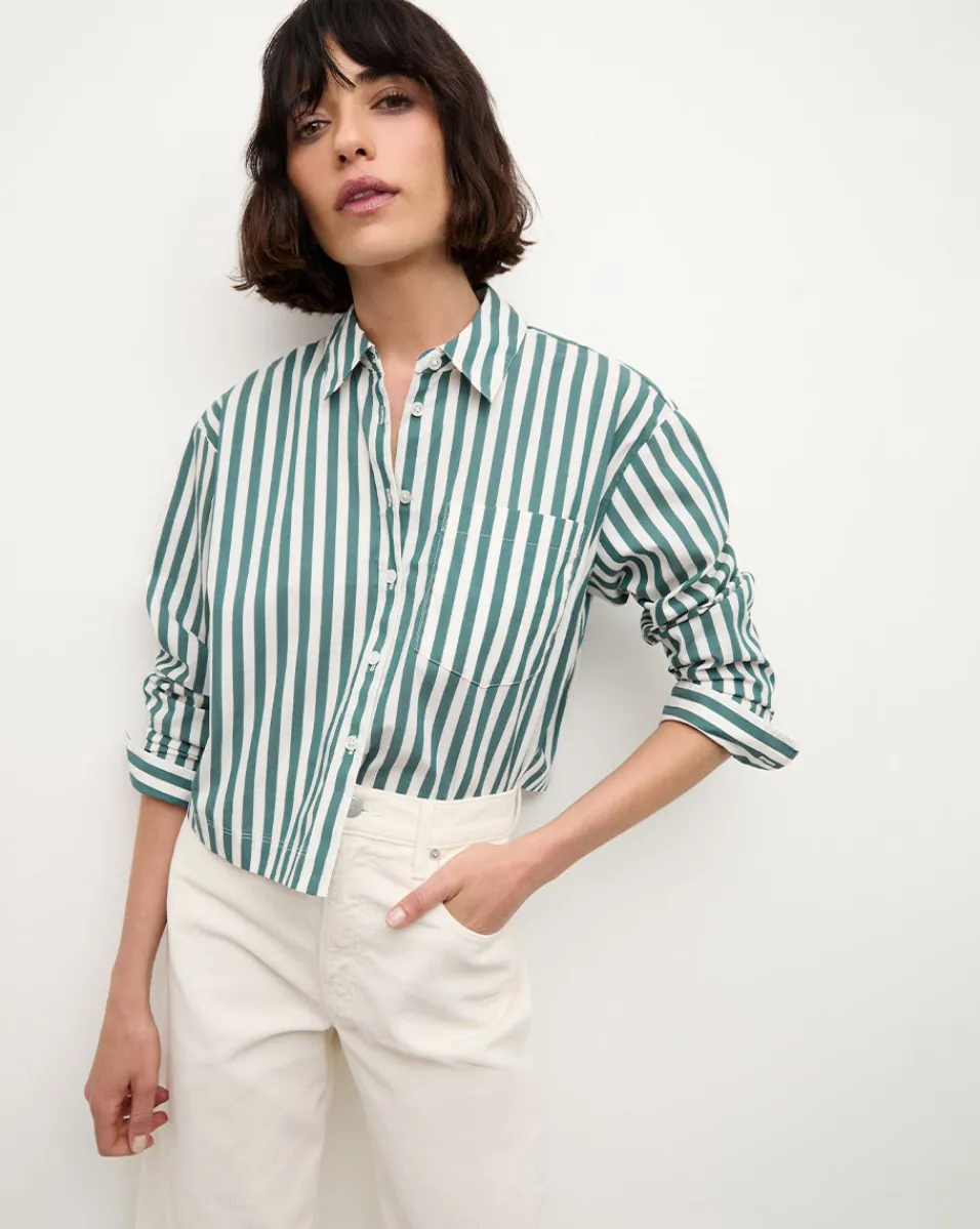 Discount Veronica Beard Maia Striped Shirt in Green/White Pine/White