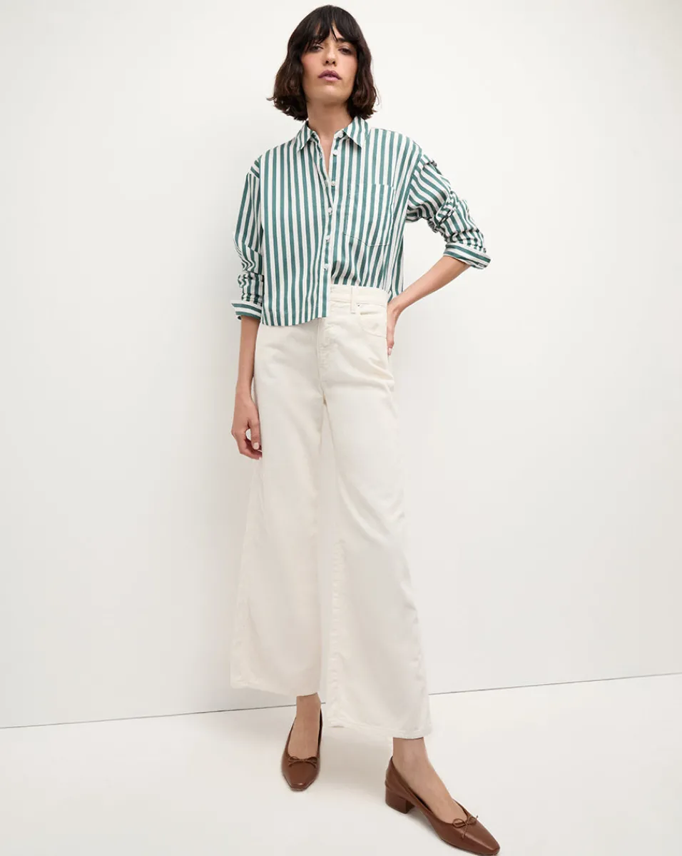 Discount Veronica Beard Maia Striped Shirt in Green/White Pine/White