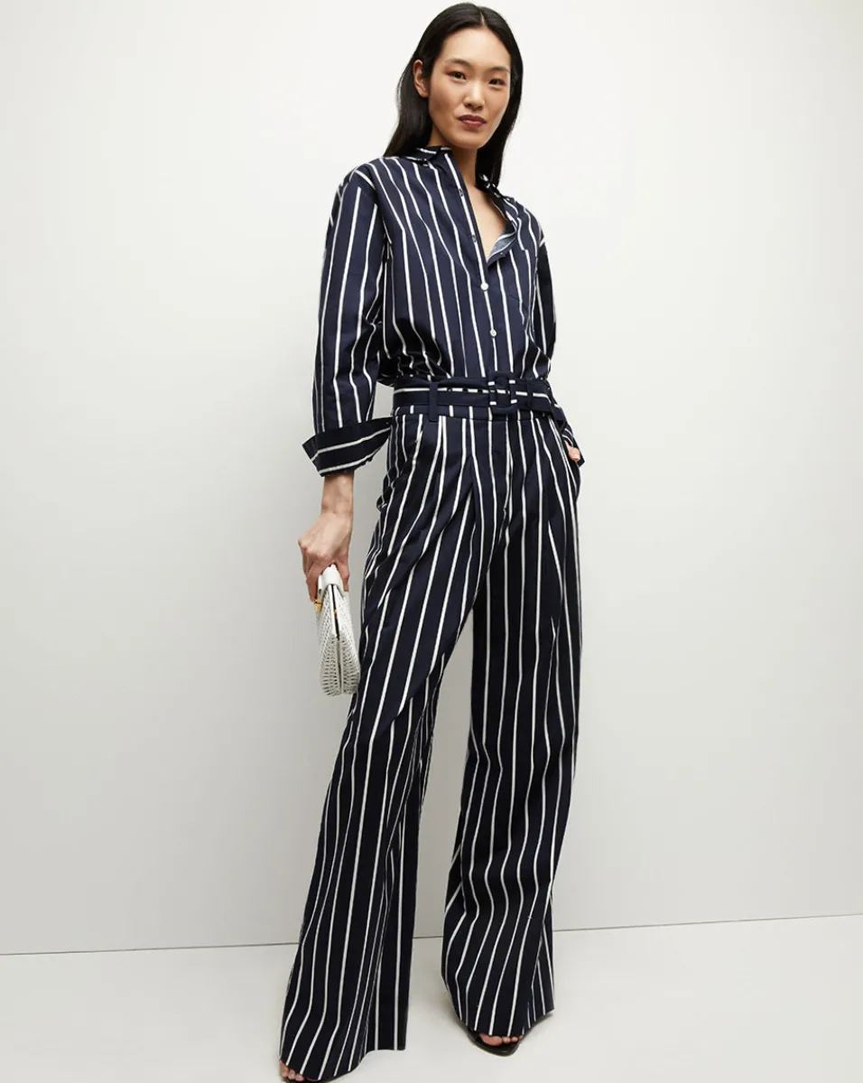 Fashion Veronica Beard Maliyah Striped Wide-Leg Pant in Navy/White