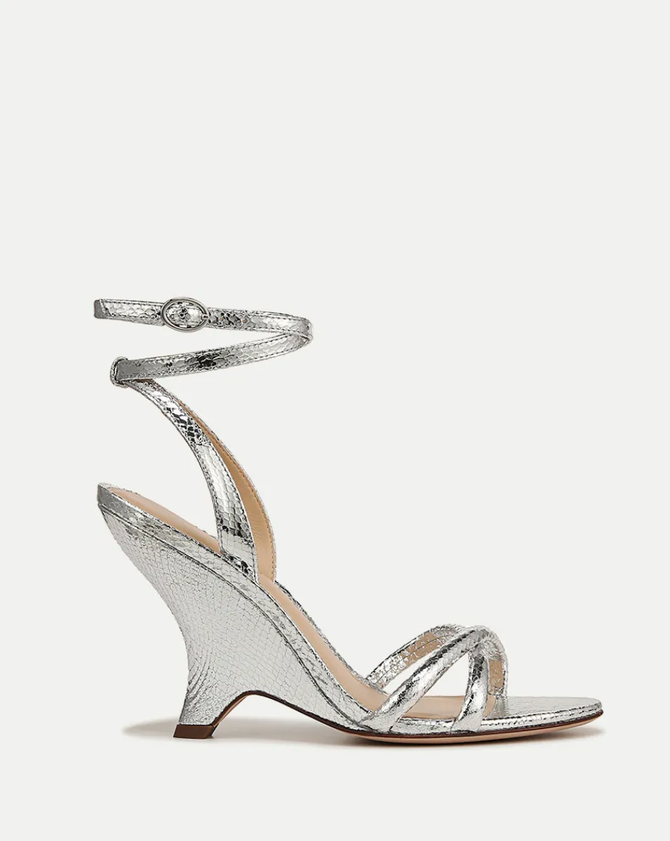 Best Sale Veronica Beard Manuela Sculpted Wedge Metallic Leather Sandal Silver