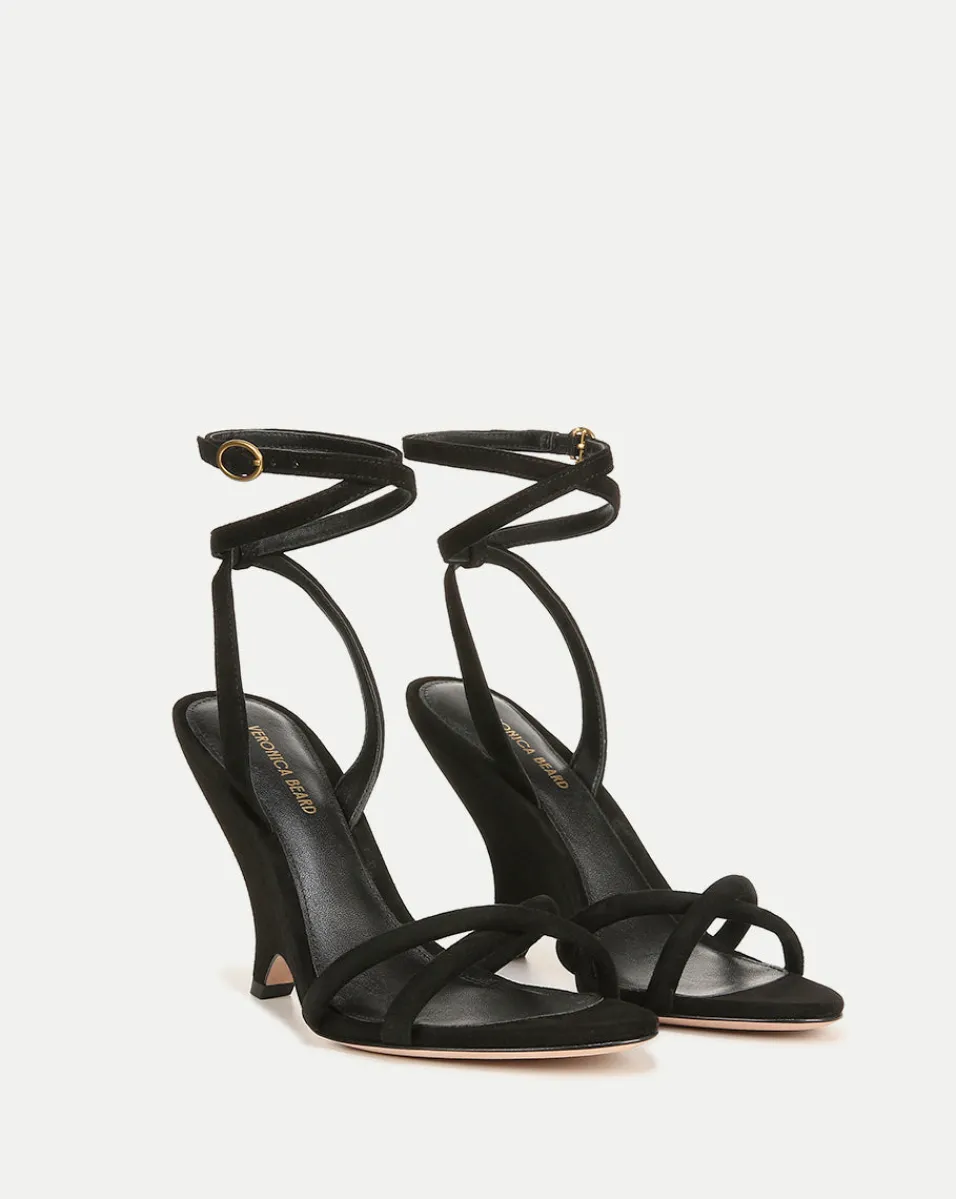 Cheap Veronica Beard Manuela Sculpted Wedge Suede Sandal Black