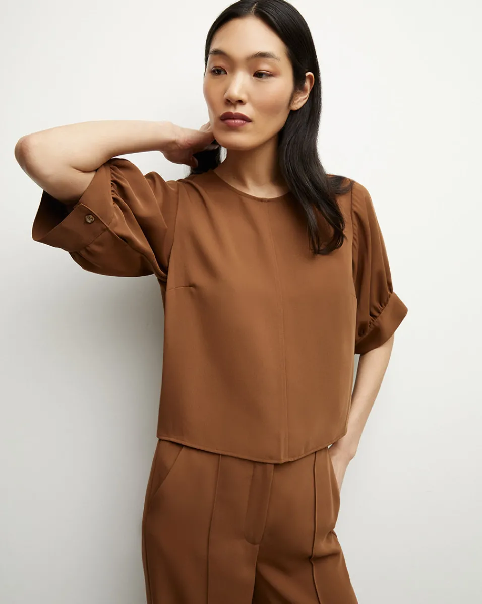 Cheap Veronica Beard Margaret Matte Crepe Top in Deep Ochre DeepOchre