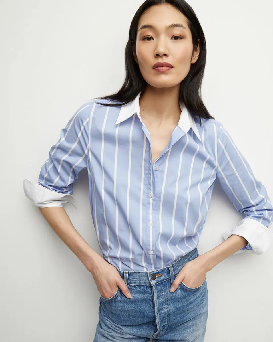 Hot Veronica Beard Marisol Poplin Shirt in Hydrangea/White