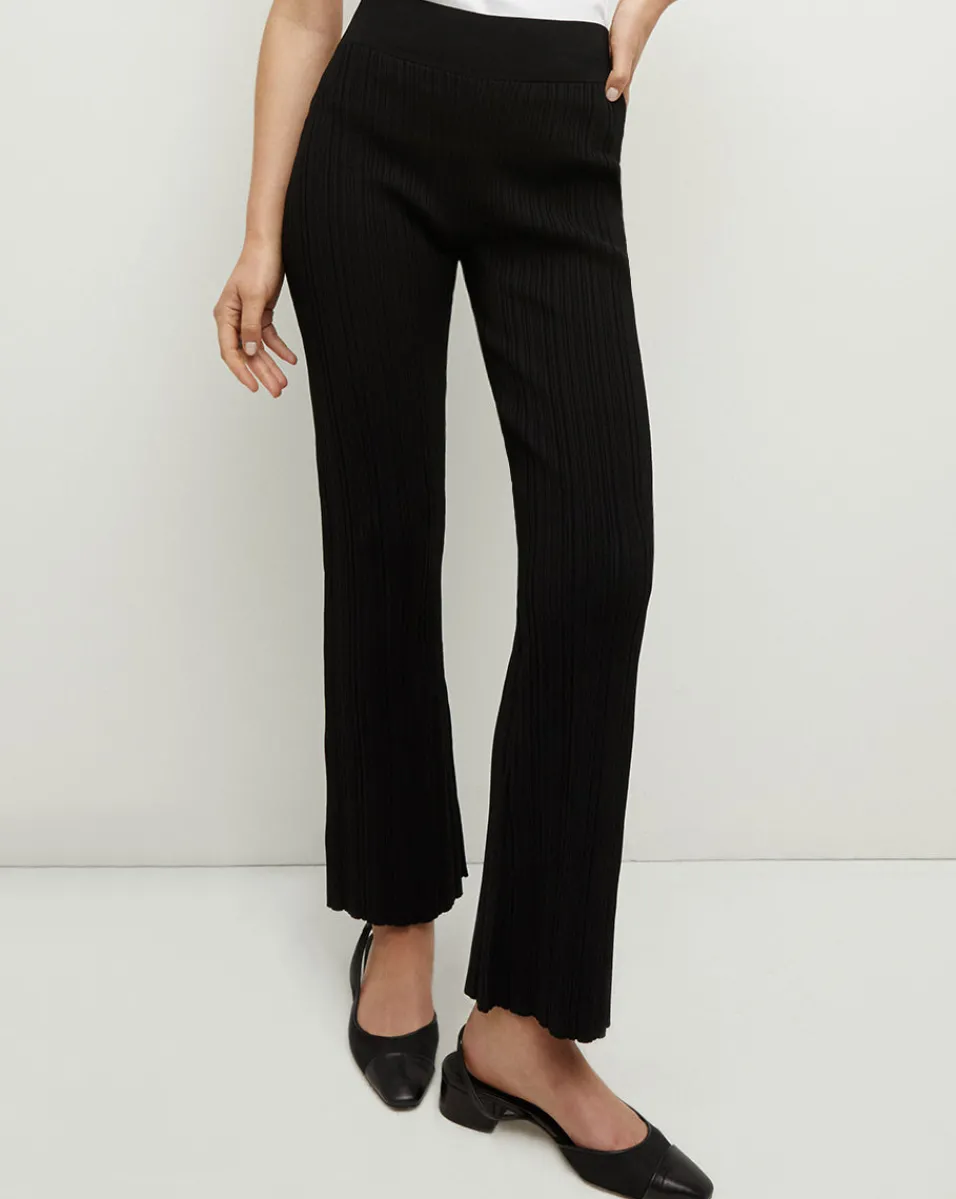 Clearance Veronica Beard Massaro Rib-Knit Pant in Black