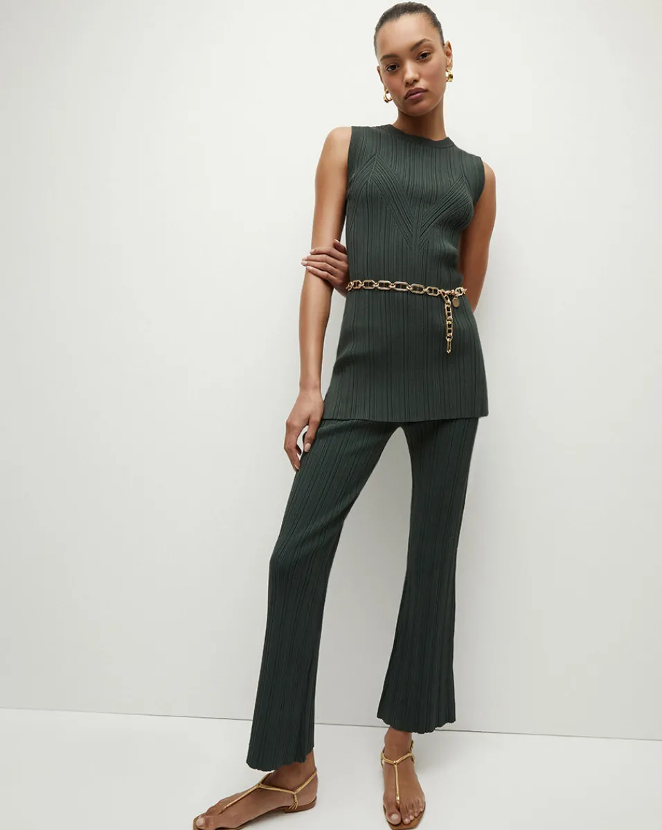 Flash Sale Veronica Beard Massaro Rib-Knit Skinny-Flare Pant ForestGreen