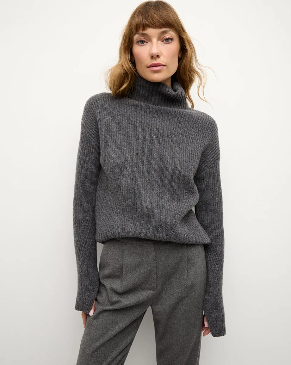 Clearance Veronica Beard Matilda Merino Cashmere Turtleneck in Charcoal