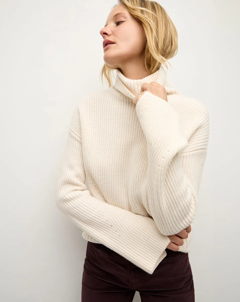 Flash Sale Veronica Beard Matilda Merino Cashmere Turtleneck in Ecru