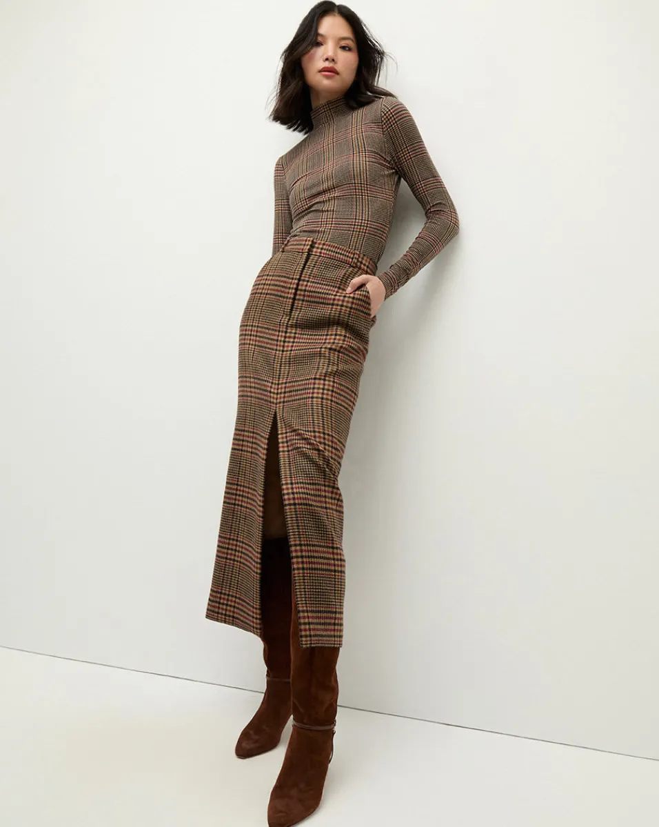 New Veronica Beard Maxine Plaid Maxi Skirt in Camel & Black Camel/Black