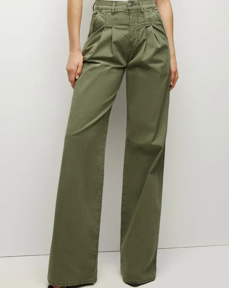 Outlet Veronica Beard Mia Wide-Leg Pleated Pant in Stone Army StoneArmy