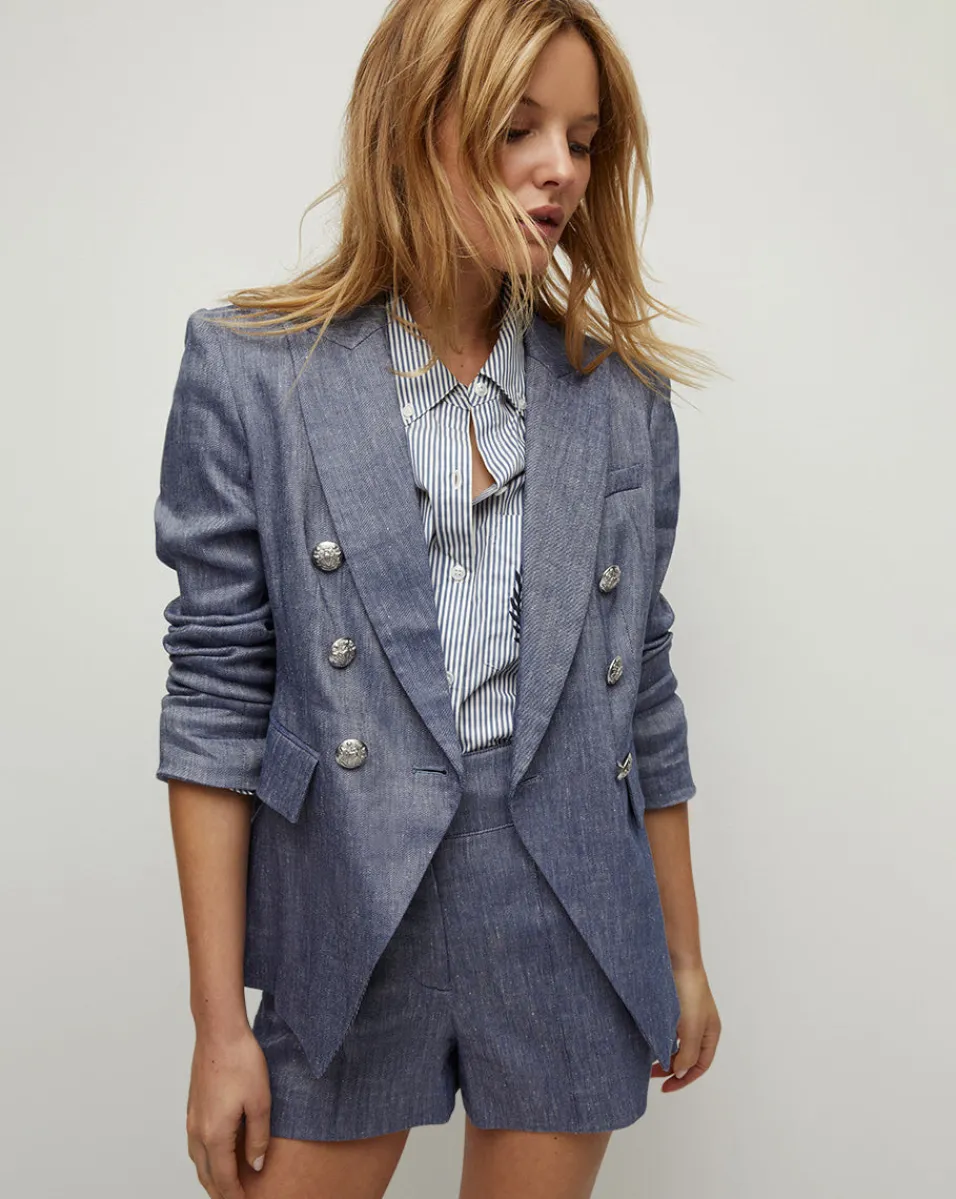 Cheap Veronica Beard Miller Linen Dickey Jacket in Blue Melange BlueMelange