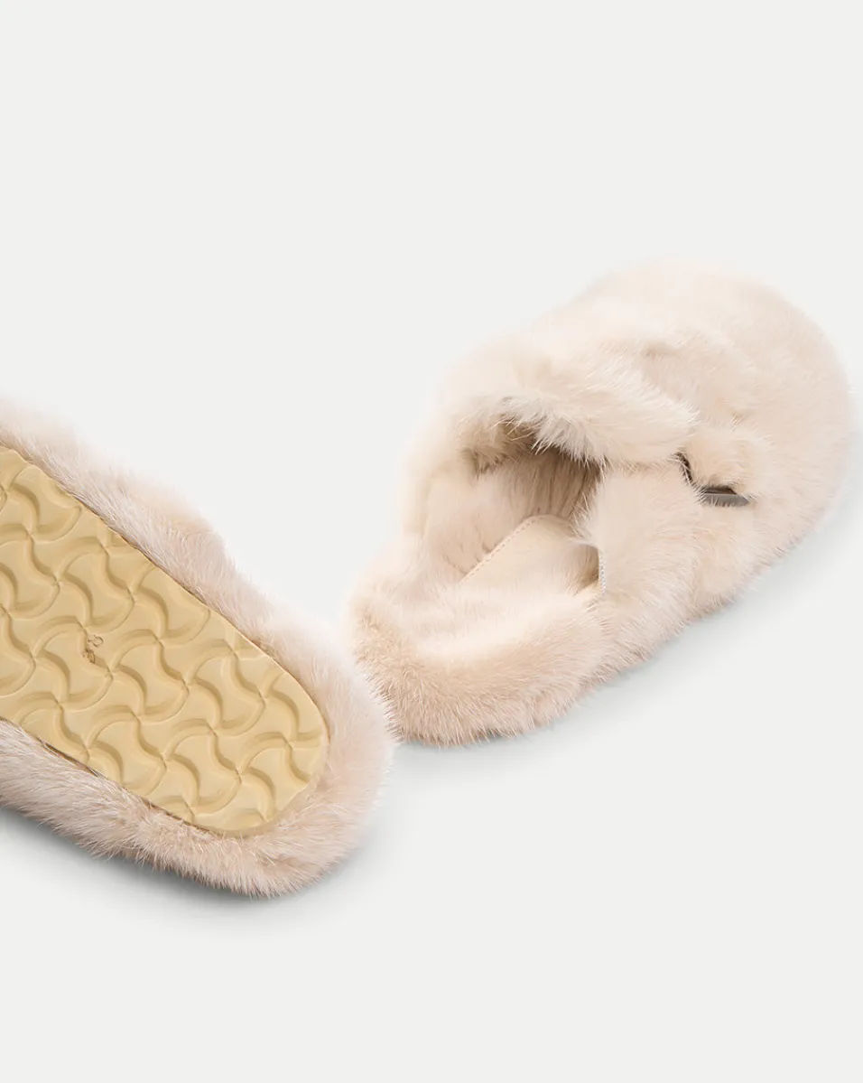 Fashion Veronica Beard Mink Clog Slippers in Cream