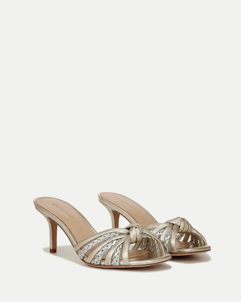 Discount Veronica Beard Misa Knot-Front Heel Sandals Platinum