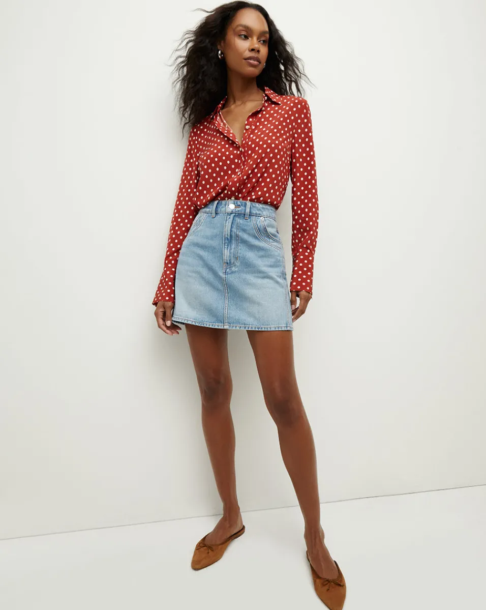 Outlet Veronica Beard Monique Polka-Dot Top in Brick Red/Ecru BrickRed/Ecru