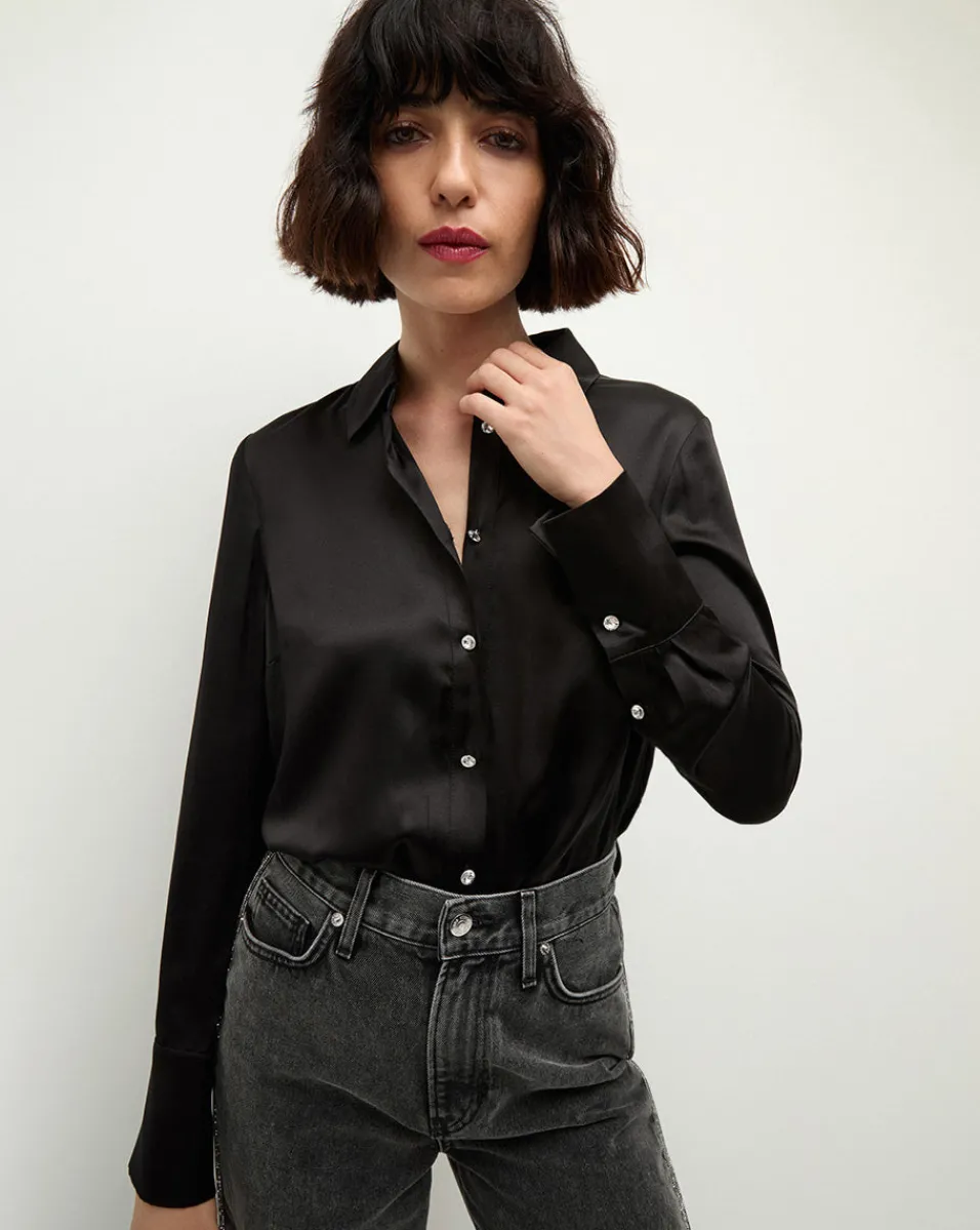 Best Veronica Beard Monique Silk Button-Down Shirt in Black