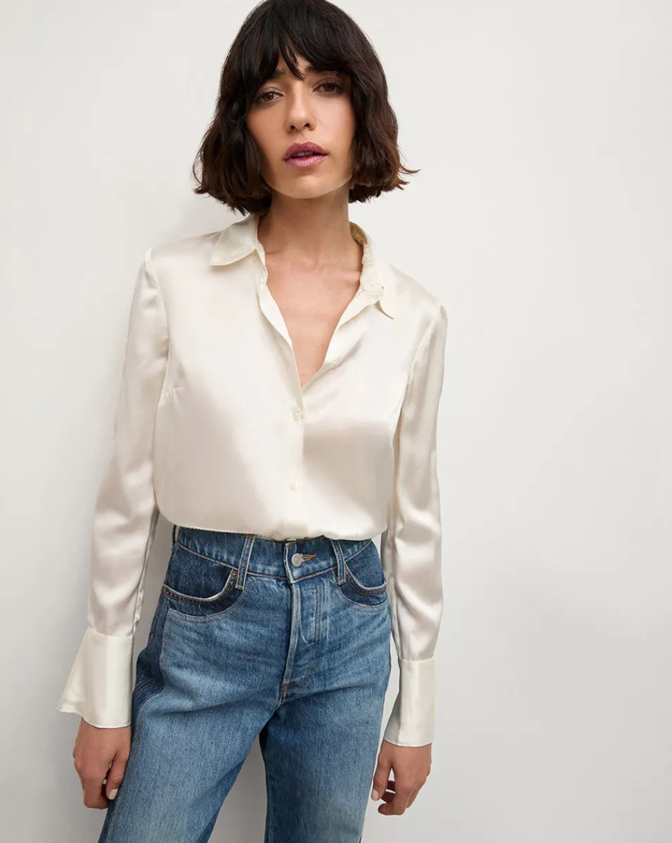 Best Veronica Beard Monique Silk Button-Down Shirt in Ivory