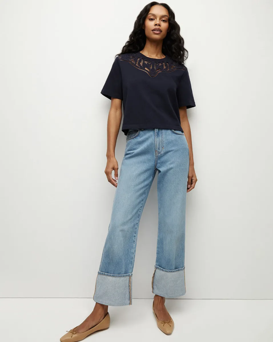 Fashion Veronica Beard Monty Cotton Cropped Tee in Navy