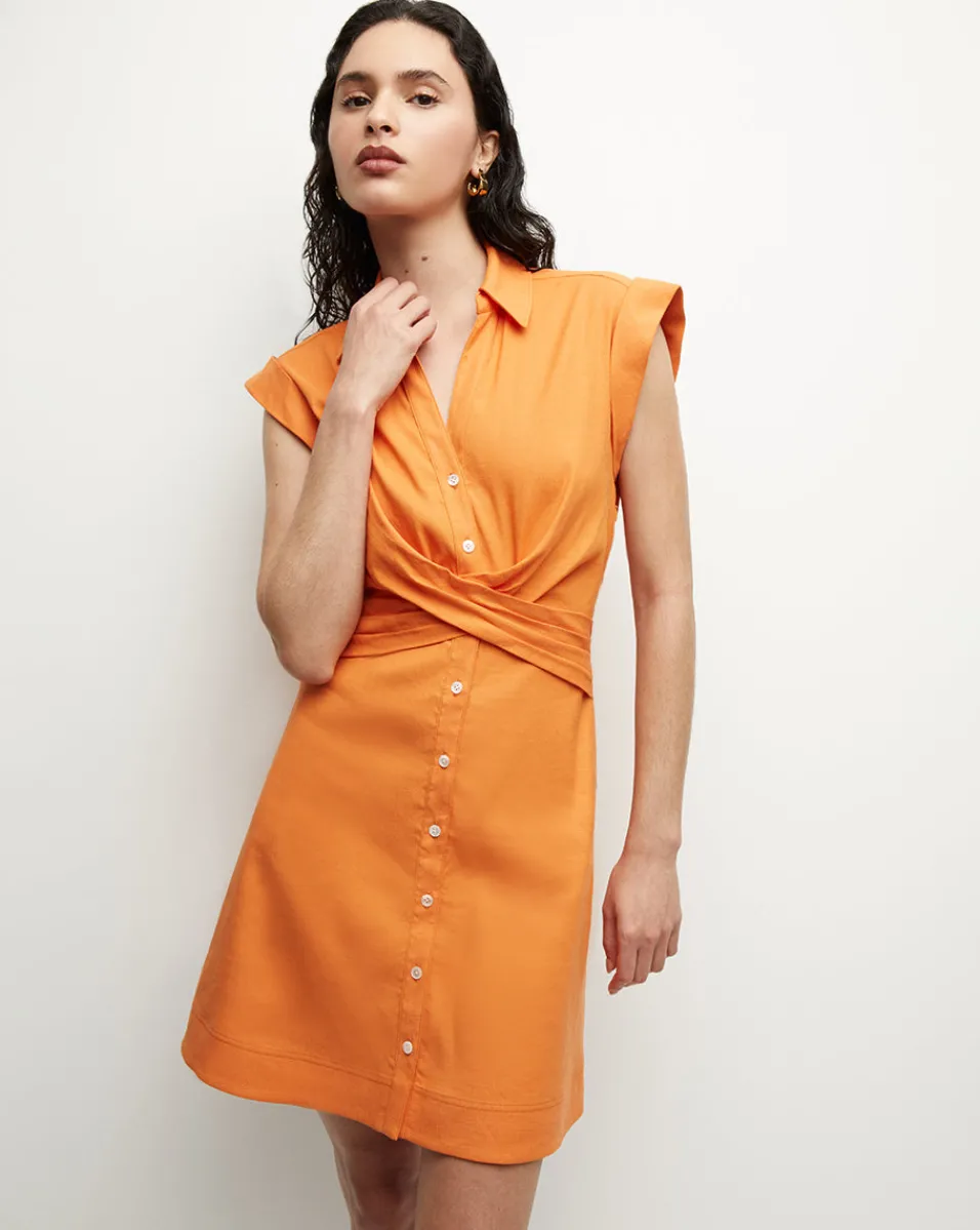 Online Veronica Beard Nagano Stretch-Linen Shirtdress in Orange