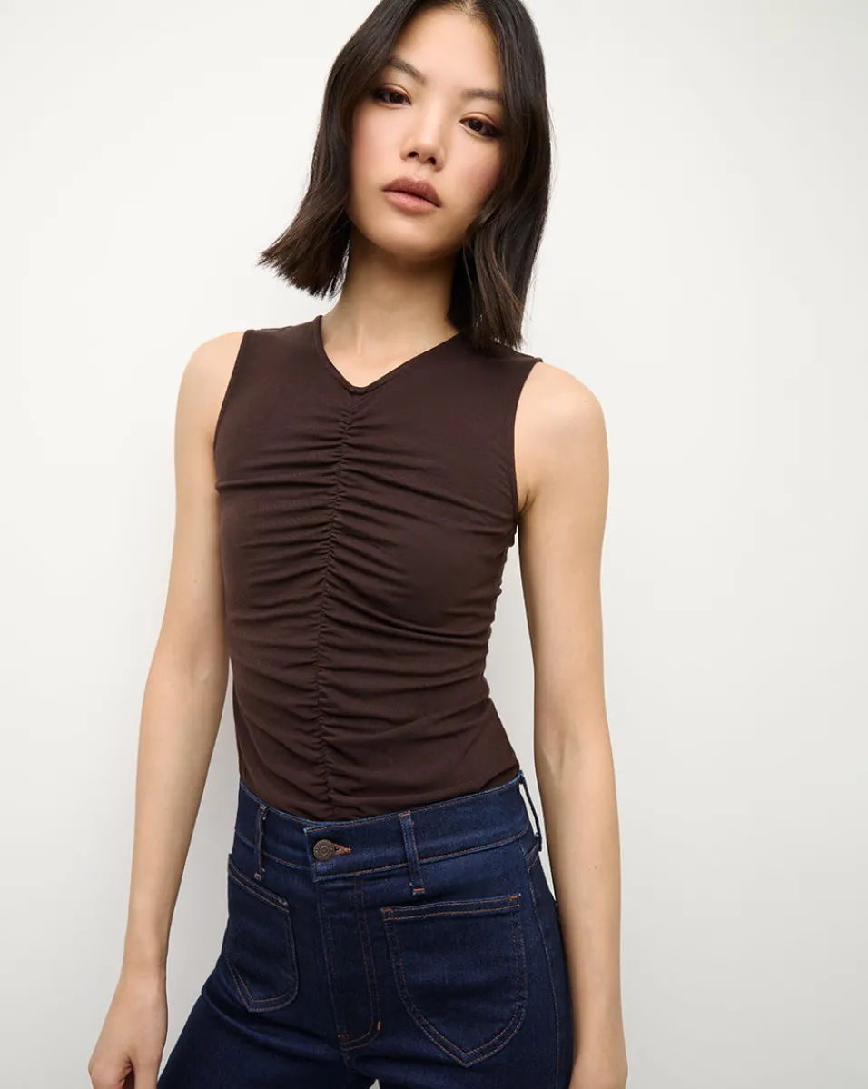 Sale Veronica Beard Neeta Sleeveless Top in Dark Chocolate DarkChocolate