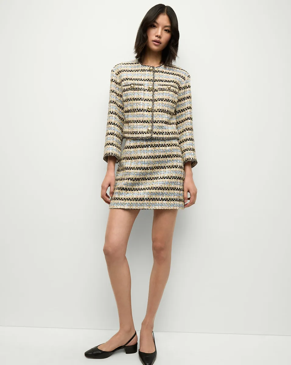 Outlet Veronica Beard Ohemia Metallic Tweed Skirt in Blue/Ivory