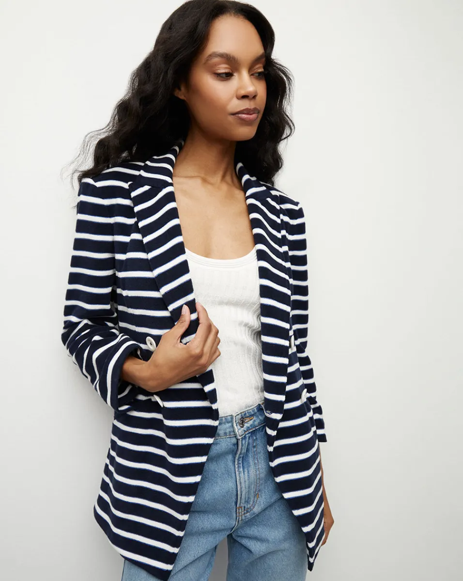 Best Veronica Beard Ortiz Terrycloth Jacket in Marine/Off-White/Blue Surf Marine/Off-White/BlueSurf